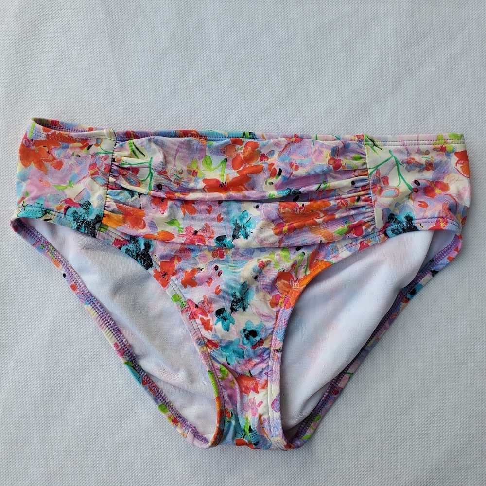 Liz Claiborne Floral Mid-Rise Bikini Bottoms Sz 6